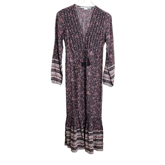 VERONICA BEARD | Kameya Floral Midi Dress Long Sleeve Boho Dark Plum Floral - Picture 2 of 6